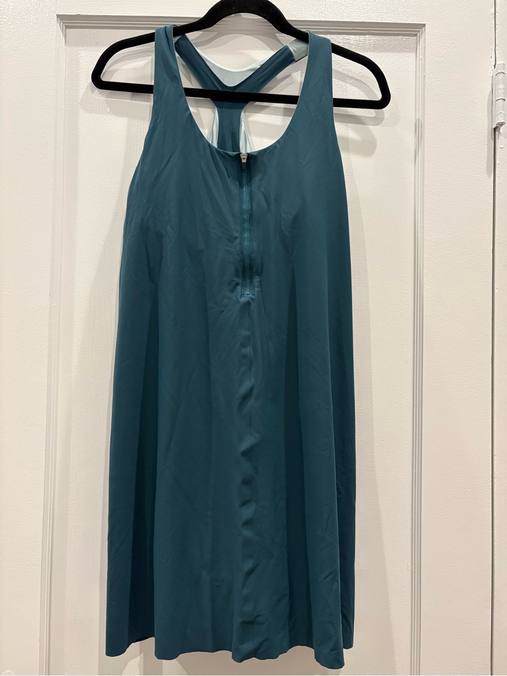 Athleta Ultimate 2-in-1 Support Dress Teal Zip Front Bodysuit Shorts Med Tennis